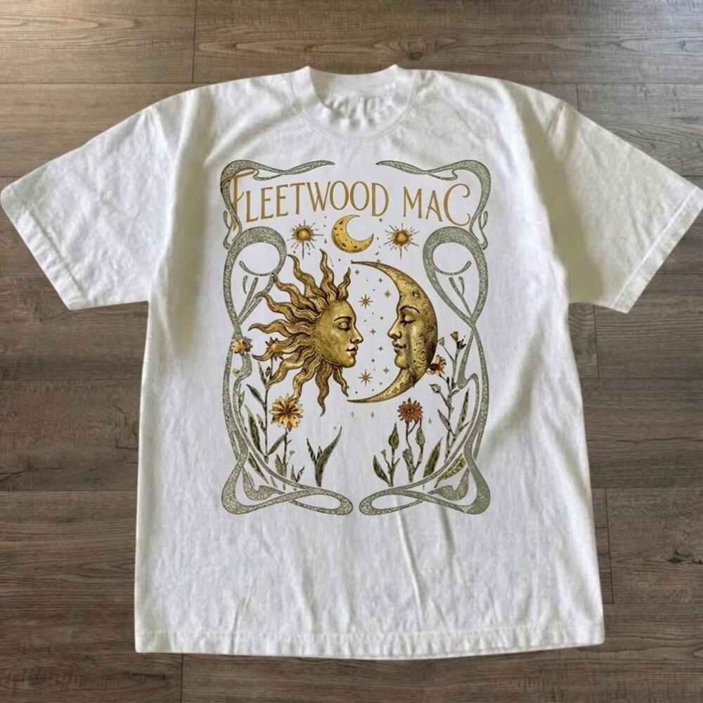Fleetwood Mac Sun Moon Graphic Vintage Boho White T-Shirt